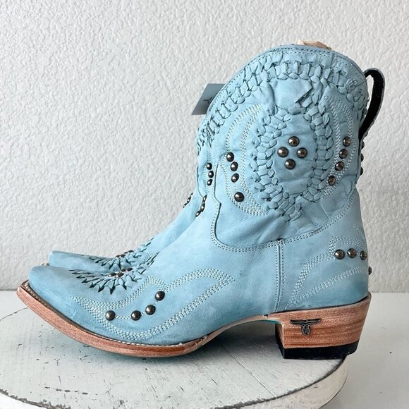 Lane COSSETTE Womens Cowboy Booties 8 Western Cowgirl Boots Blue Leather Short - Picture 4 of 13